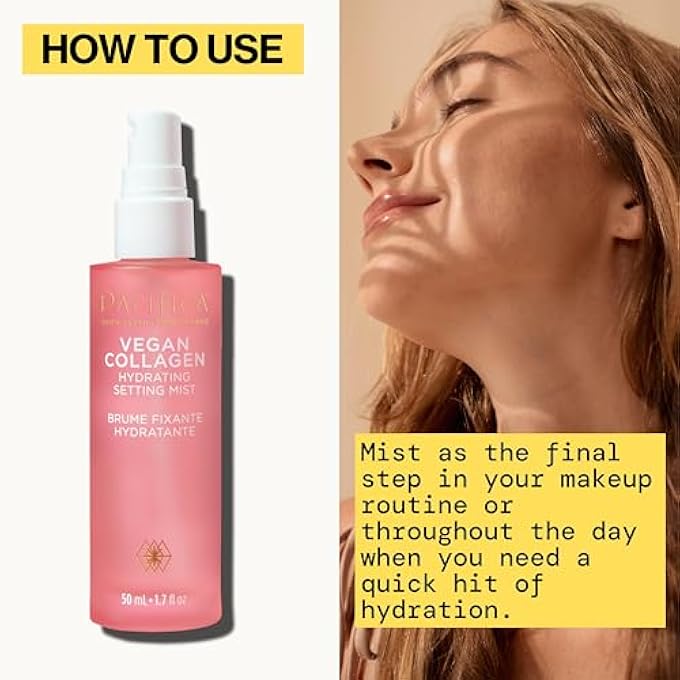 Pacifica BEAUTY VEGAN COLLAGEN HYDRATING SETTING MIST, MAKEUP SETTING SPRAY, VITAMIN C, CUCUMBER, DEWY FINISH, HYDRATING MIST, LONG LASTING, FACIAL SPRAY, FACE SPRAY, SKIN CARE, 1.7 FL OZ (1 COUNT) - Image 4